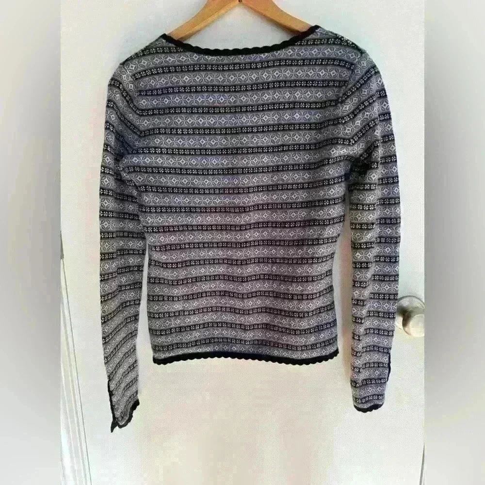 100% Merino Wool Button Up Sweater By Willi Smith Blue and Black Size Small